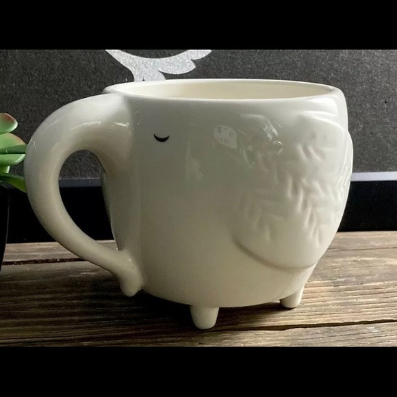 Ceramic Footed Elephant Figural Planter Mug With Gold Accents